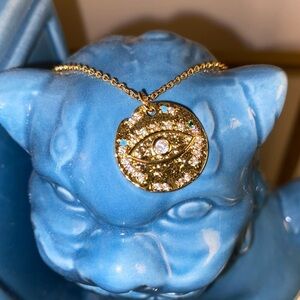 Evil Eye Gold Coin Necklace Crystals Rhinestone Chain